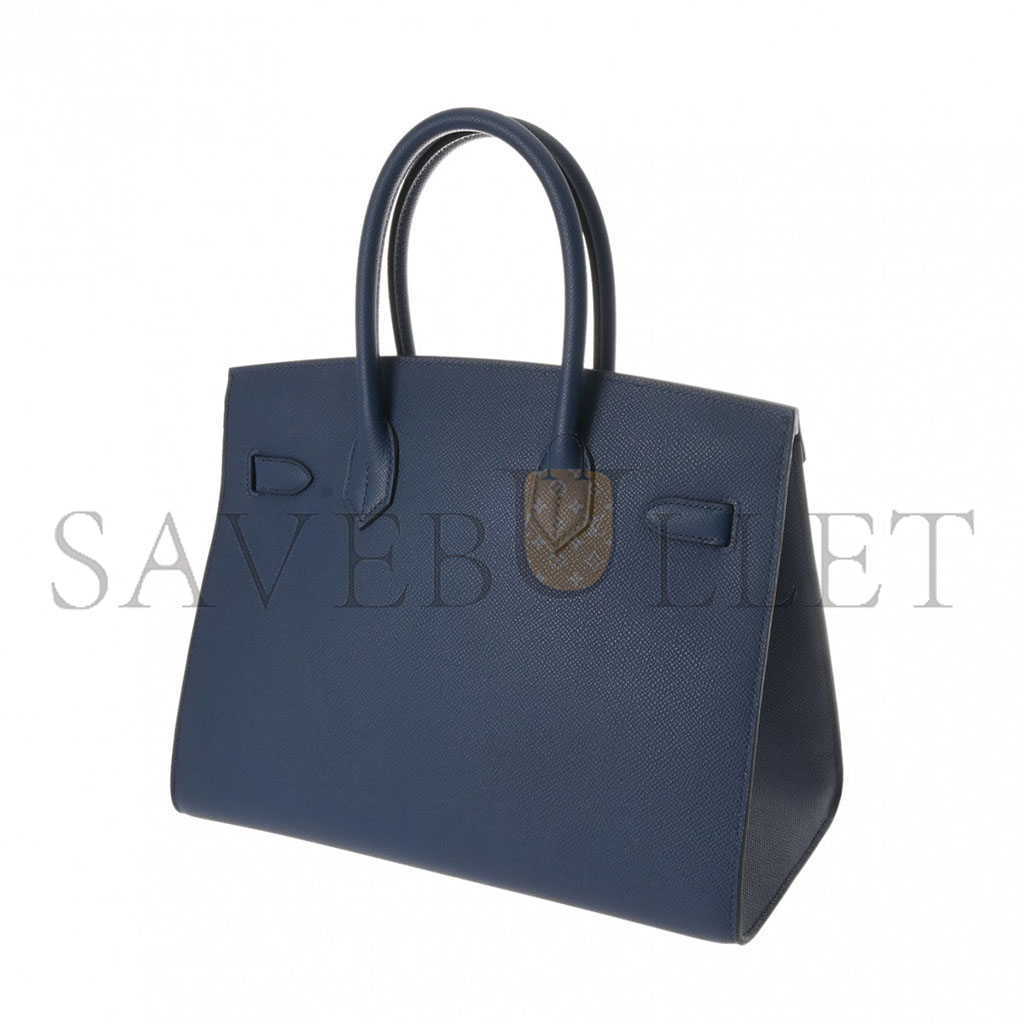 HERMES BIRKIN 30 EPSOM LEATHER DUCK BLUE SILVER BUCKLE PLATINUM BAG 614760 (30*23*15cm)